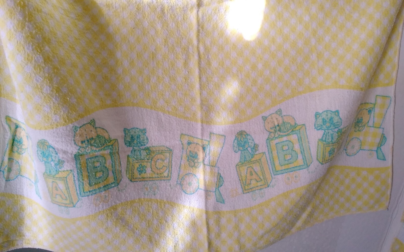 Baby Vintage Blanket Yellow ABC Blocks w/Kitties Set of two