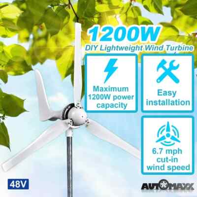 High Efficiency Power 3-Blade Wind Turbine Windmill 1200W 48V Generator US Stock