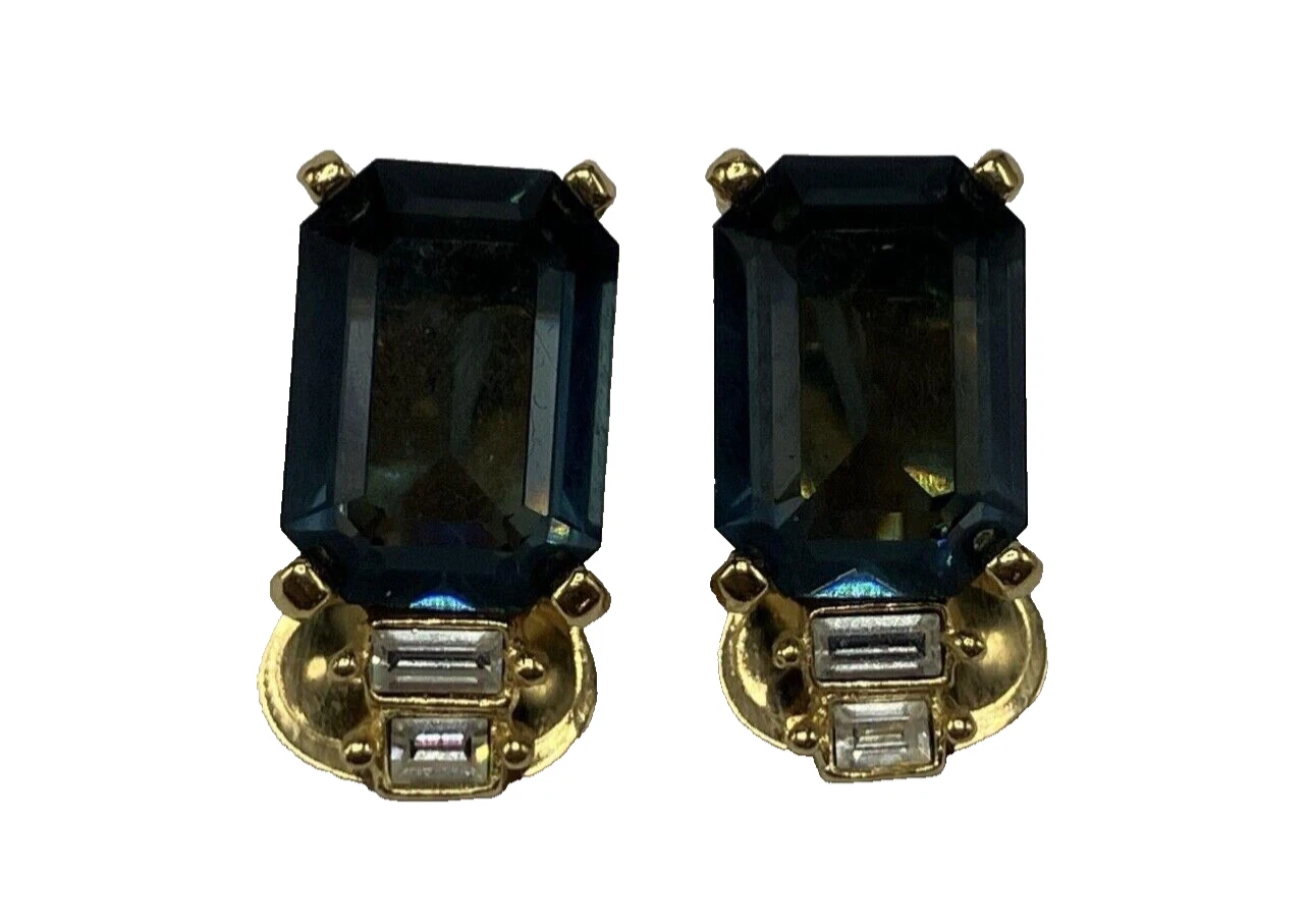 Boucles d'oreilles Christian Dior plaqué or pierre précieuse pince émeraude bijou femme