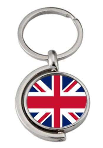 Union Jack UK British Spinning Double Sided Metal Keyring And Gift Bag - Foto 4 di 4
