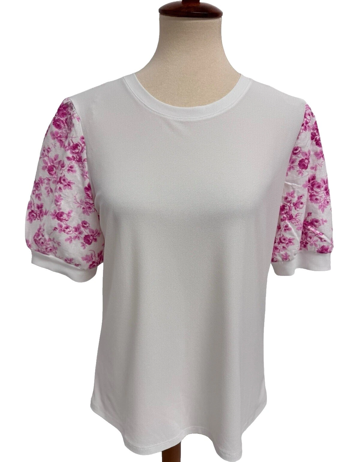 粉红色涤纶碎花上衣女