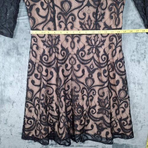 Women's Oasis Black Lace Skater Dress Knee Length 3/4 Sleeve Size 10 - Picture 10 of 12