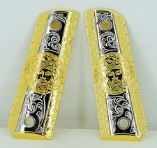 Tek Tactical 1911 Full Size Grips Gold + Nickel Medusa Medallion Scarface Cachas