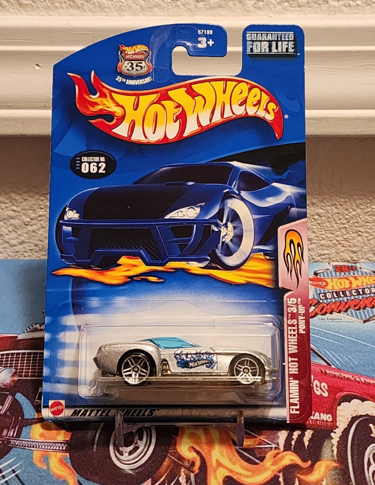 Hot Wheels 2003 Flamin' Hot Wheels 3/5 Pony-Up #062 Metallic Silver Mattel 57199