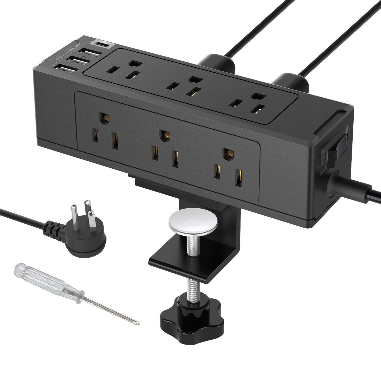 Desk Clamp Power Strip with USB C, Desk Surge Protector Power Strip with 9 AC...