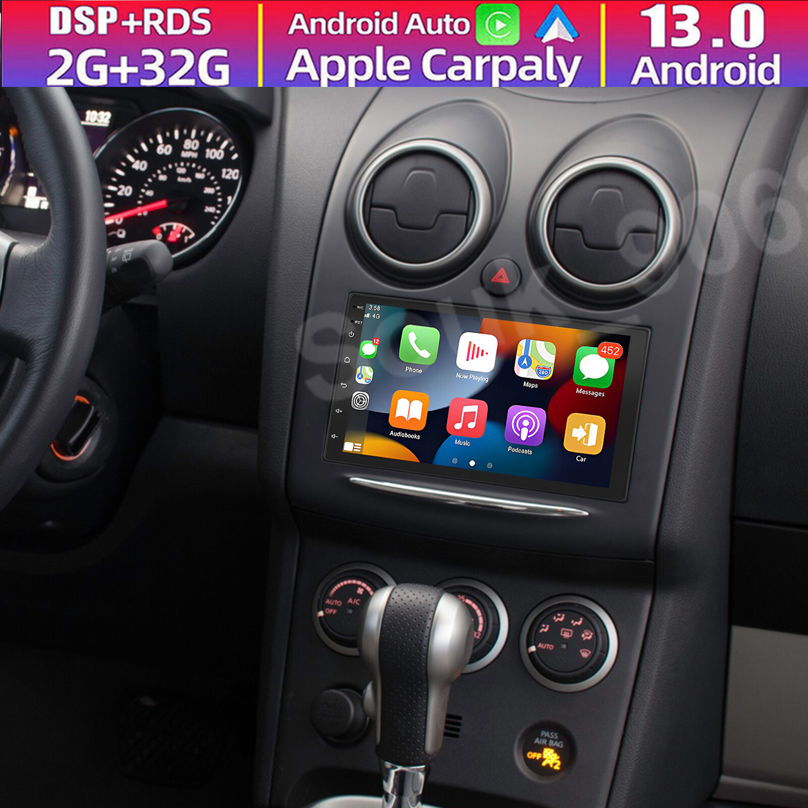 For Nissan Rogue 2008-2011 Android 13 Fit for Carplay Car Stereo Radio GPS Navi