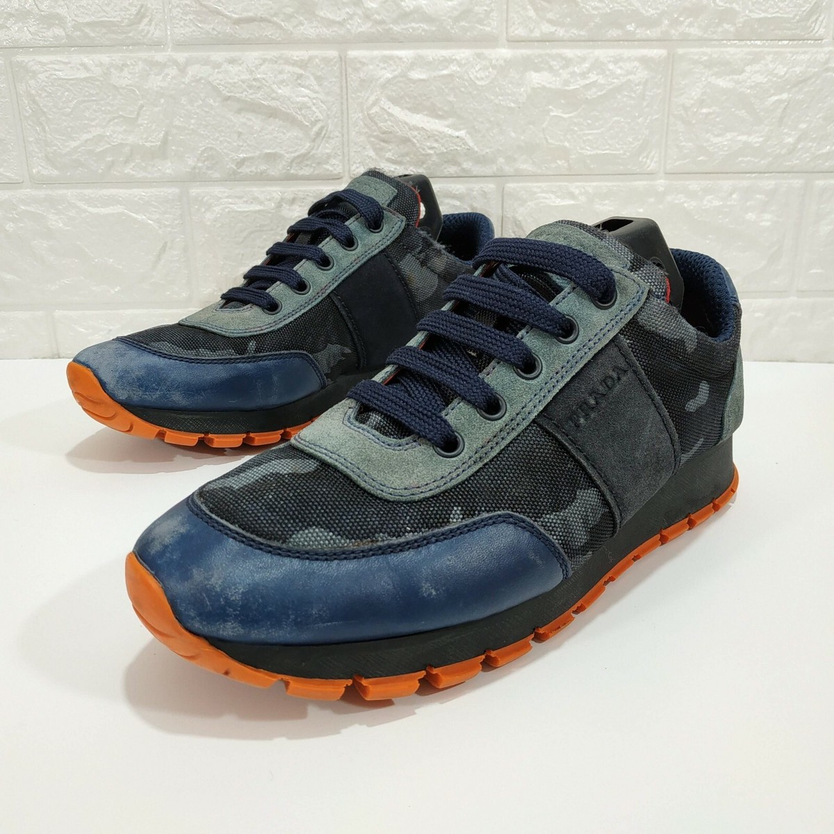 Prada Sneakers Sz 7.5 EUR 38 Matchrace Suede Camouflage Leather 