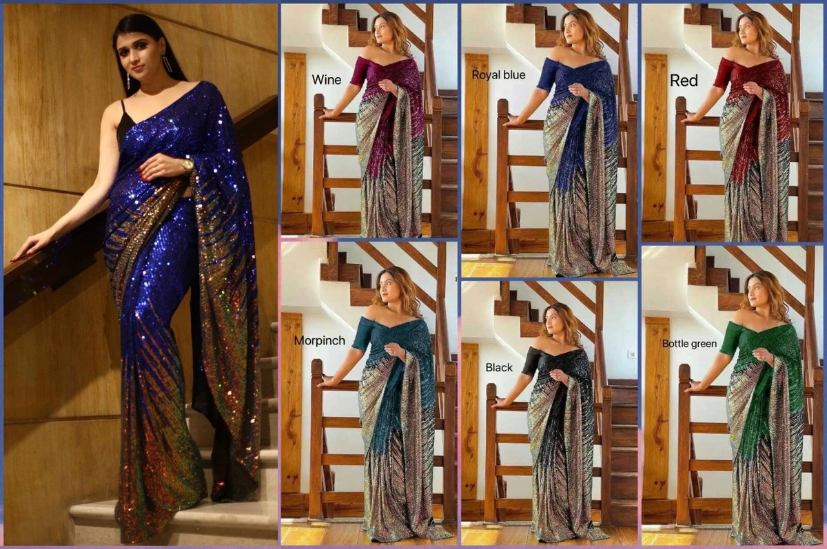 Sizzling Sequin Sarees Designer Sequence Dual Sari Pakistani Saree Blouse Bridal