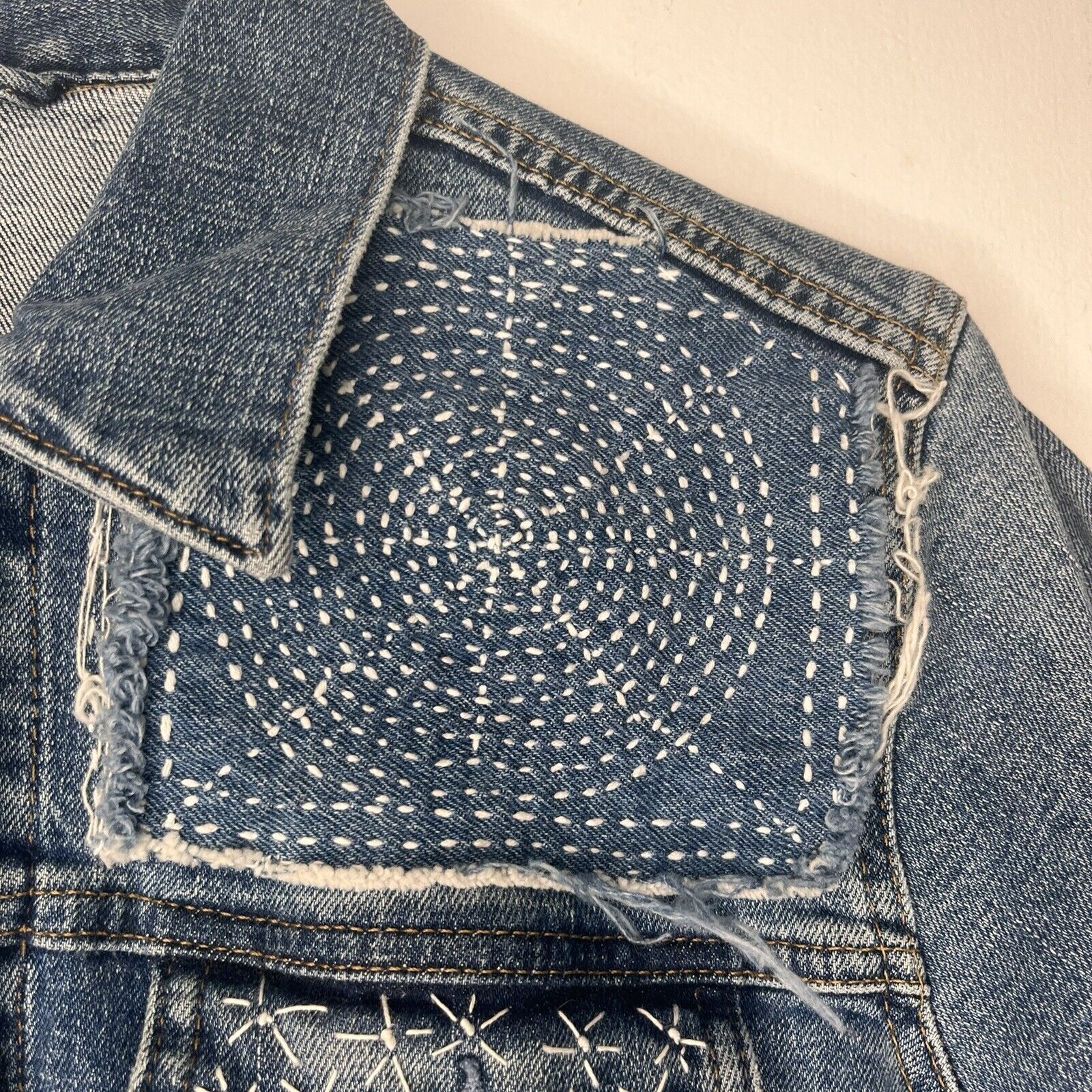 Hand Embroidered Patchwork Collage Gap Medium Was… - image 5