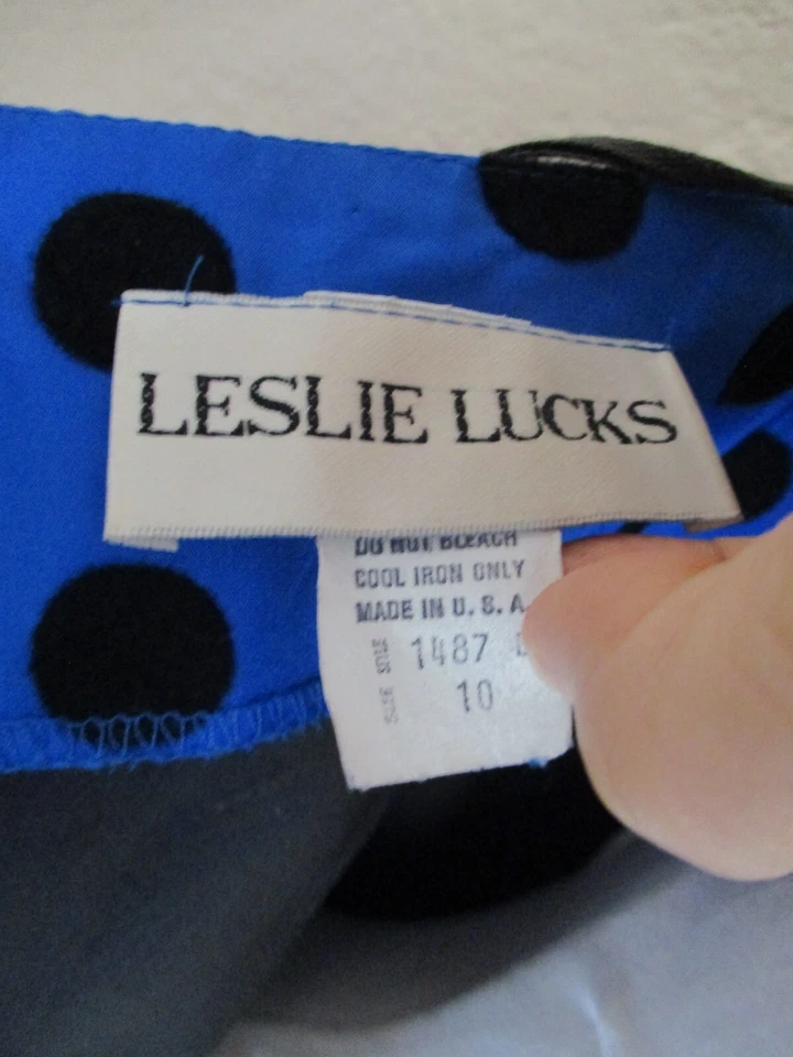 Vintage Leslie Lucks Blue Black Polka Dot Peplum Dress XS/S Women Strapless - Image 4 of 4