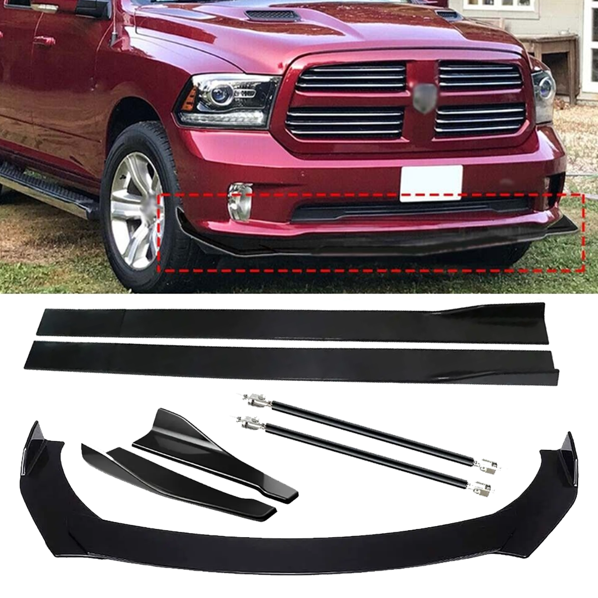Glossy Front Splitter Bumper Lip Spoiler Skirts for Dodge RAM 1500
