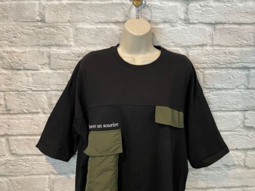 T-shirt donna Z of Zampa organica nera verde tasca oversize cotone taglia M - Foto 3 di 8
