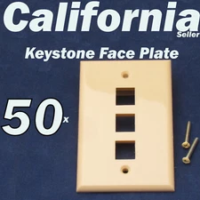 50 Faceplate 3 Port Keystone Jack RJ45 CAT5 CAT5e CAT6 Network Wall Plate Ivory