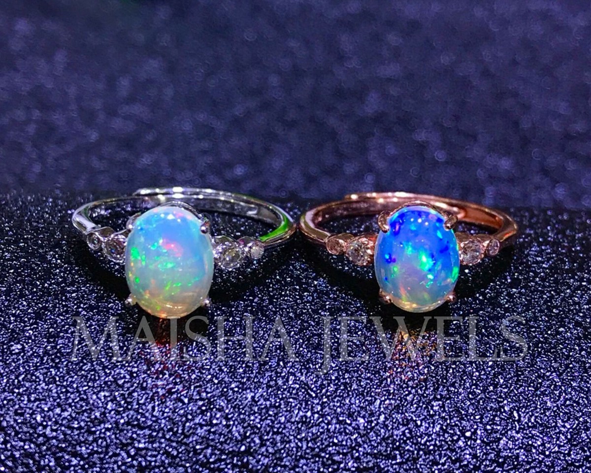 Natural Ethiopian Opal 9X7 MM 925 Solid Silver October Birthstone