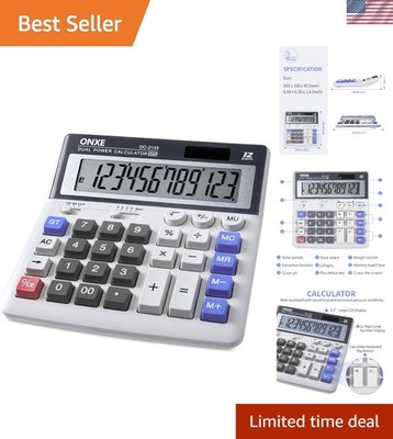 12-Digit Large LCD Calculator with Big Buttons - Solar & Battery Powered