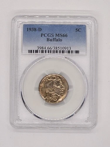 1938-D Buffalo Nickel 5c PCGS Certified MS66 - Beautiful Specimen