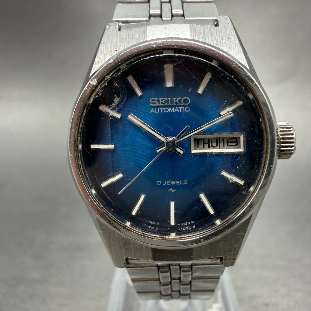 Seiko Automatic Watch Women 25mm Blue Dial Silver Tone Daydate