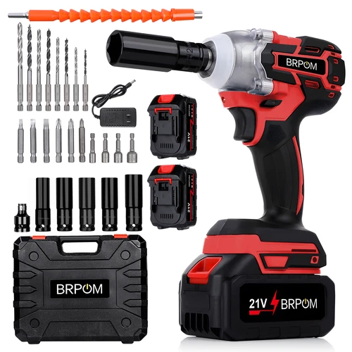 21V Cordless Electric Impact Wrench Gun 1/2'' with 2x Battery High Power Driver