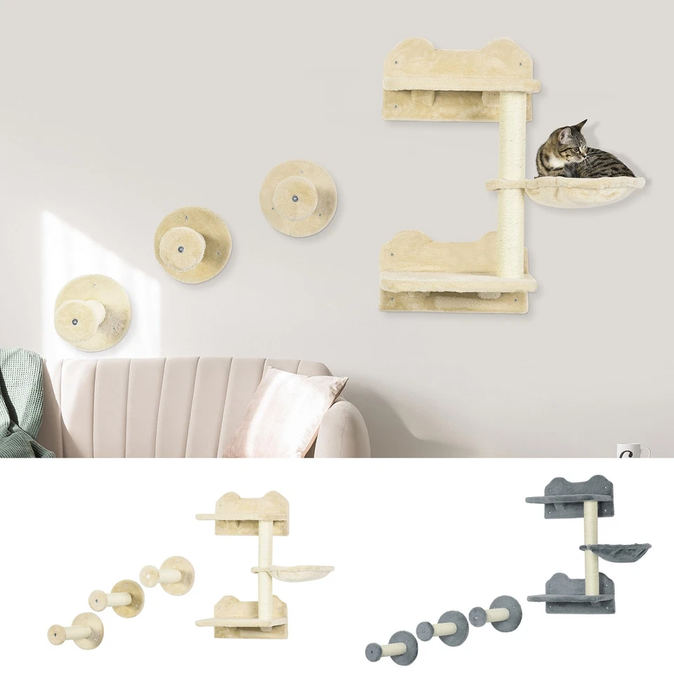 PAWHUT Katzenregal mit Kratzbaum, Katzenbaum zur Wandmontage für Katze im Innenbereich