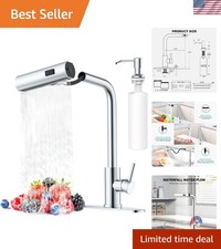 Elegant Waterfall Kitchen Faucet with Pull-Down Sprayer Soap Dispenser, Chrome