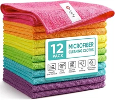 Pack of 12 Microfiber Cleaning Cloths - Lint Free & Highly Absorbent, 12x12