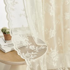 SEEKRIGHT Ivory Lace Curtains 63 Inch Length 2 Panels Victorian Floral Sheer ...