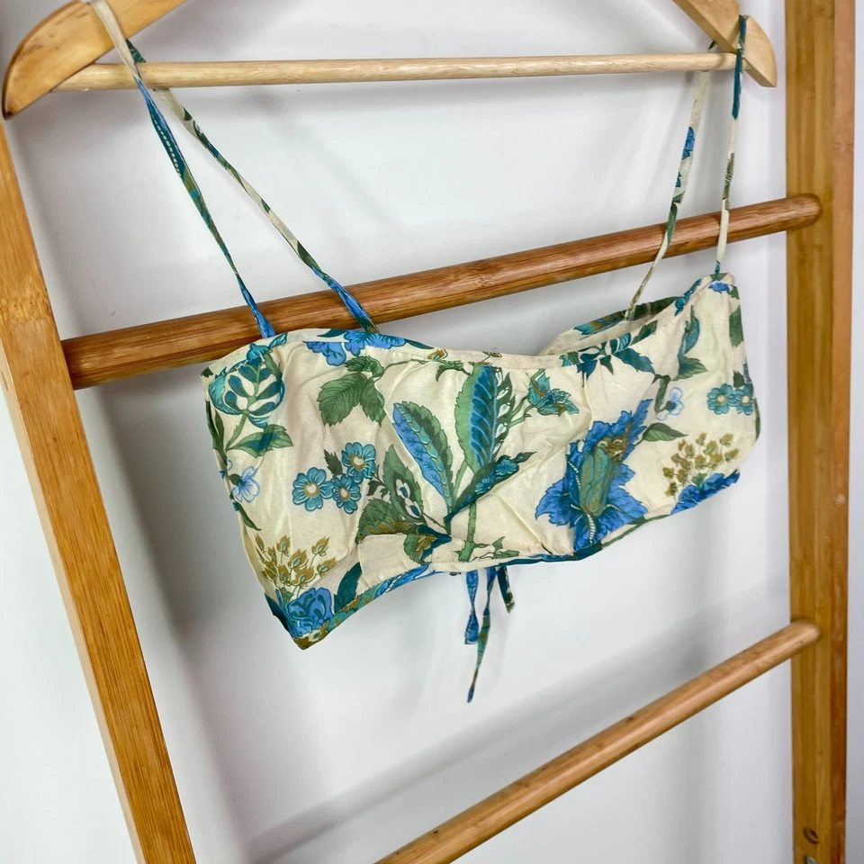 SIR Traje de baño para mujer 2 azul estampado floral cierre de corbata correa de espagueti bikini top Foto 2 de 4