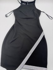 BCX Asymmetrical Rhinestones Hem High Halter Sz XS Black Dress Short Fitted