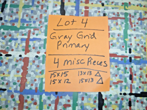 VTG~LINOLEUM FLOORING~MCM~GRAY GRID~PRIMARY~4 SCRAPS~UPCYCLE~ARTS & CRAFTS~LOT 4