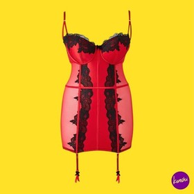 ANN SUMMERS Women's Lace Corset Basque, Red & Black, UK Large D-E | EU 42-44