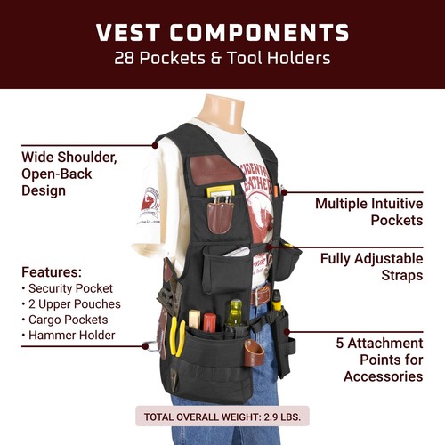 OxyPro Work Vest - 28 Pockets & Tool Holders - One Size Fits Most - Made in USA - Picture 3 of 5