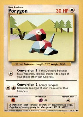 Porygon 39/102 Uncommon Base Set Unlimited Pokemon Near Mint