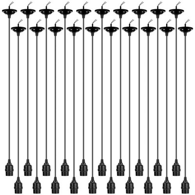 Retisee 20 Pack Hanging Pendant Light Cord Kit Bulk E27 Base 4ft Black