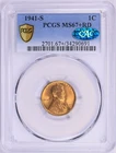 1941 S Lincoln Cent PCGS MS67+ RED CAC RARE in CAC