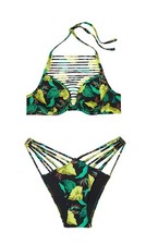 Victoria's Secret Archives Swim Push Up Bikini Brazilian Vintage Leaves 34C/S