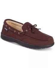 Isotoner Men's Microsuede Carter Boater Moccasin Slipper Dark Choco Large