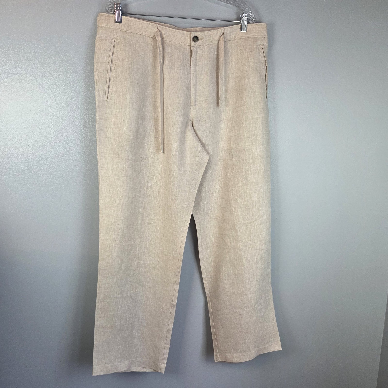 Tasso Elba Island Men's Drawstring Linen Pants 36 X 32 Beige Beachy
