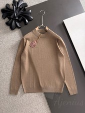 Loro Piana Classic Men's Casual Long-Sleeve Sweater Khaki Crew Neck Knitwear New