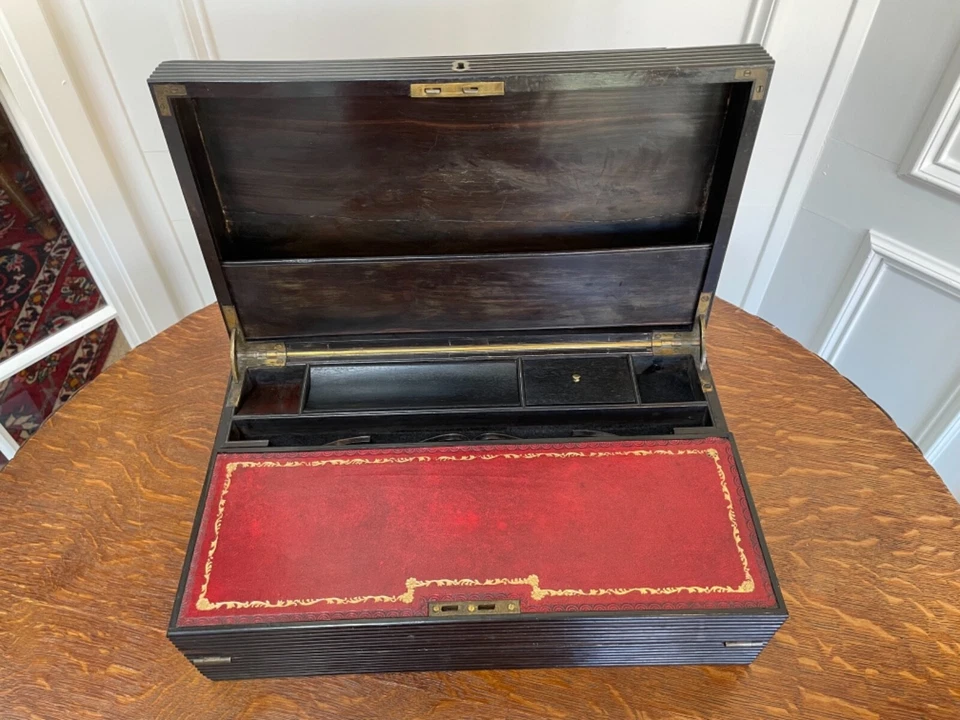 ANTIGUO ESCRITORIO DE REGAZO ANGLO CEYLONESE CAÑA ÉBANO "1820’s” CAJA DE ESCRITURA Foto 3 de 4