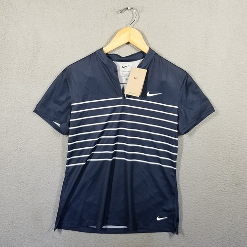 65 $ Nike Golf Dri-Fit Victory gestreiftes kleines blaues Damen-Poloshirt DH2304 451 neu