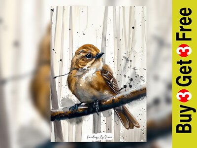 Zarter Vogel auf einem Ast: Aquarell Gemälde Druck, 5''x7'' auf mattem Papier