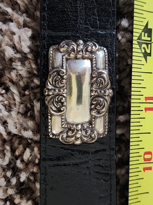 Vintage Brighton Black Leather Croc Belt Ornate 90s Silver  display picture 2