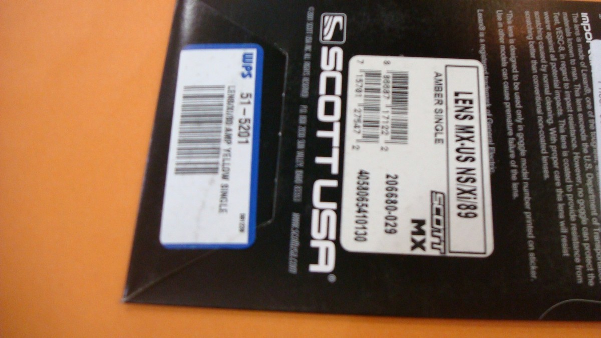 メイ SCOTT USA GOGGLE LENS NS/XI/89 AMBER LEXAN 51-5201 SINGLE PACK NOS