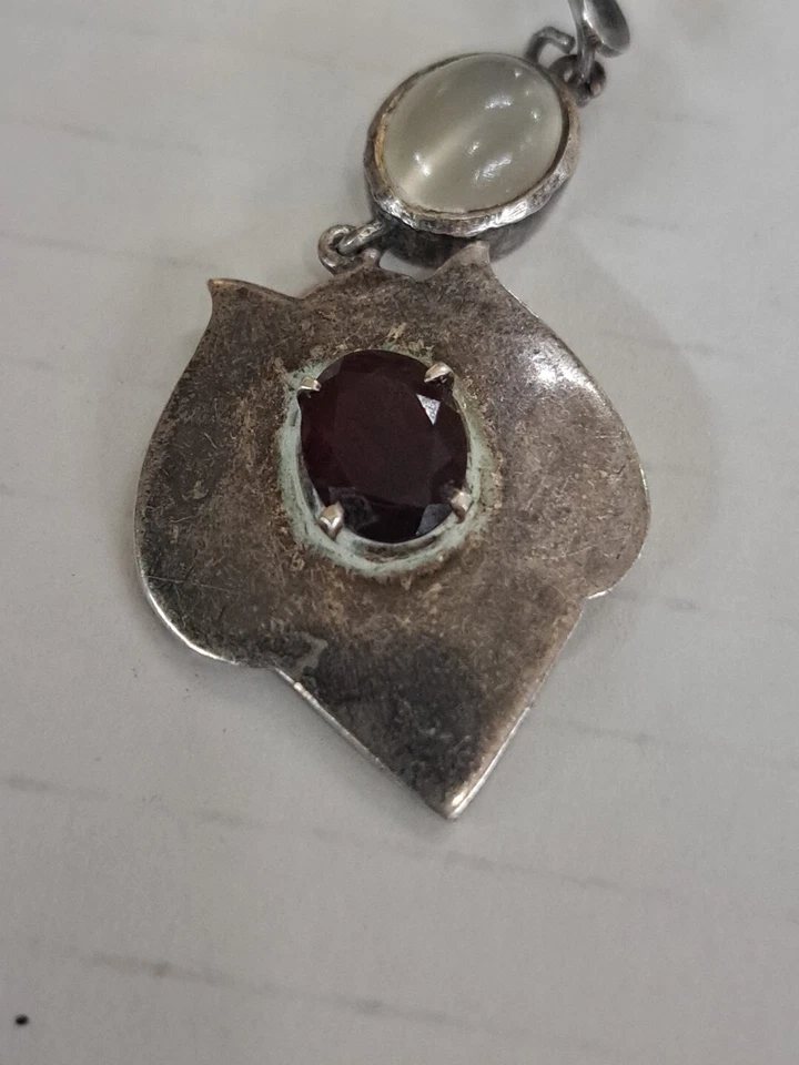 Pendientes de plata de ley 925 con piedras preciosas de luna y granate del suroeste Foto 3 de 4