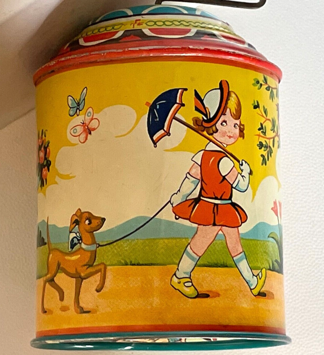 Jouet ancien Boite à musique Moulin musical tôle lithographiée