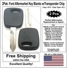 2 Pack Ford Pats H72 Transponder Key Blank With 4c Glass Chip. For Ford Lincoln