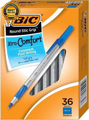 round Stic Grip Xtra Comfort Blue Ballpoint Pens, Medium Point (1.2Mm), 36-Count