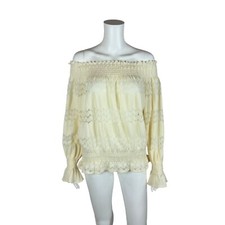 Sheer Cream Off The Shoulder Top Long Sleeve Women's Shirt Bohemian