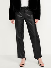 Old Navy High Rise OG Loose Faux Leather Ankle Pants Womens 6 Tall Black NEW