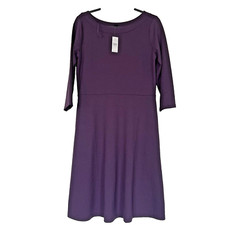 Ann Taylor Dress Women Medium Fit Flare Ponte Stretch Purple  Pocke 3/4 Sleeve